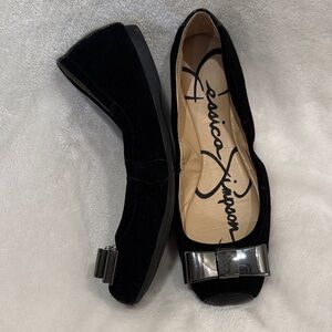 Jessica Simpson Black Loafers with Metallic Bow